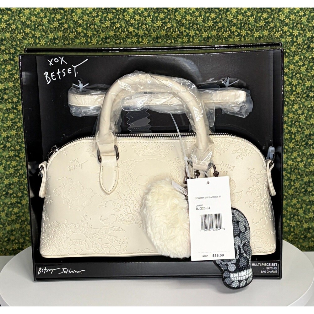 Betsey Johnson Chalk Embossed Skull Floral Satchel 3-Piece Set – XOGema Satchel - Picture 1 of 11